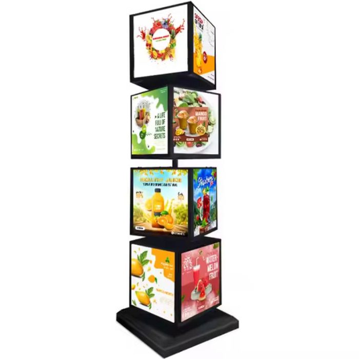 Panneau de menu à 4 côtés, boîte lumineuse rotative